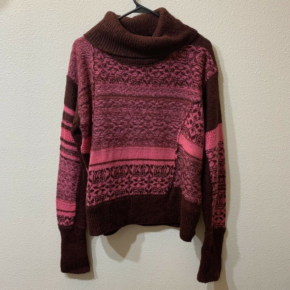 Free People Women's Pink Burgundy Cowl Turtleneck Sweater Mohair Alpaca Blend